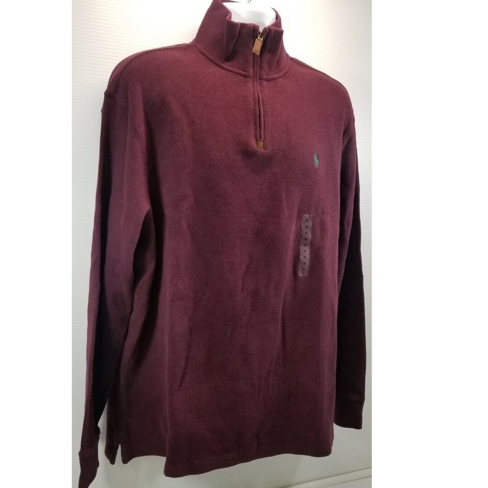 F5) Men Polo Ralph Lauren Quarter-Zip Cotton Pullover Sweater Burgundy XL